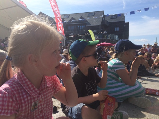 The children watching the Fisherman's Friends at the Falmouth Sea Shanty Festival, June 2015